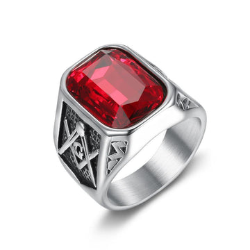 Big Stone Silver Color Stainless Steel Vintage Classic Masonic Rings - The Jewellery Supermarket